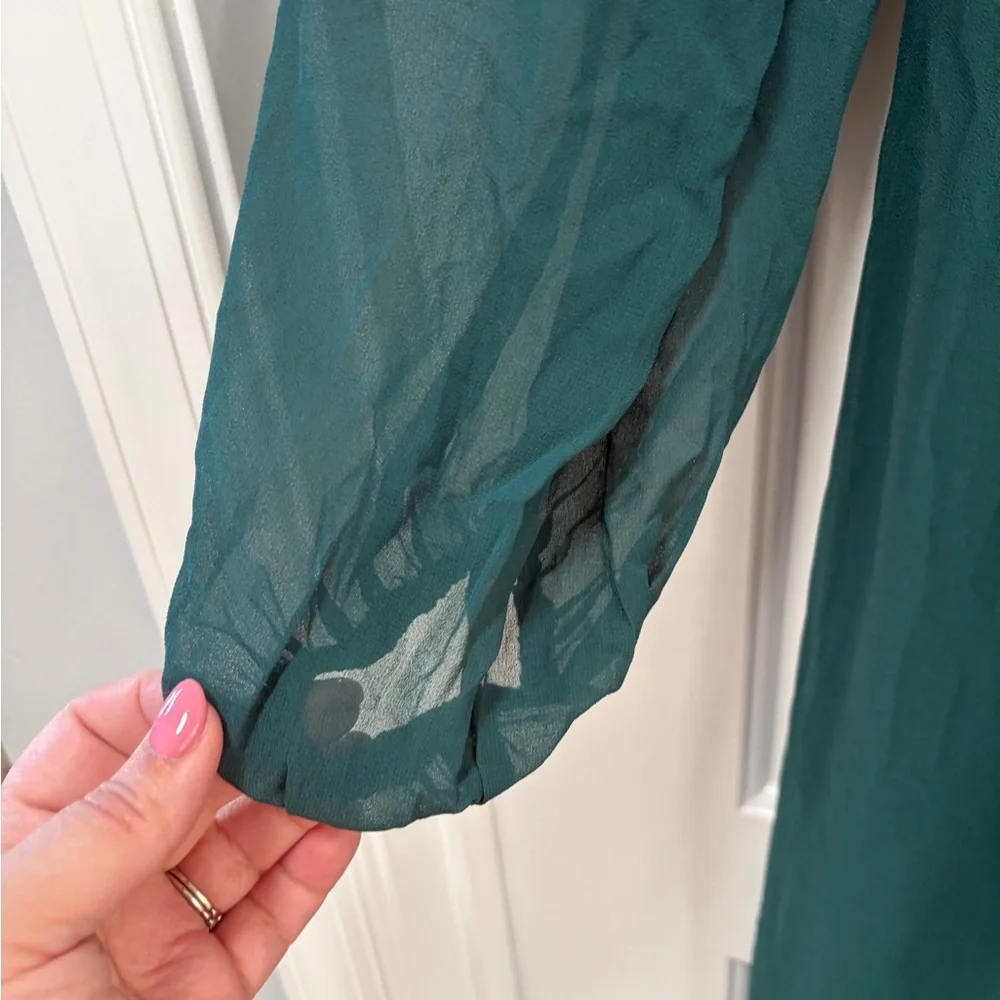 Lulus Tier Elegance NWT size Large Hunter Green Long Sleeve Tiered Maxi Dress - Picture 5 of 14